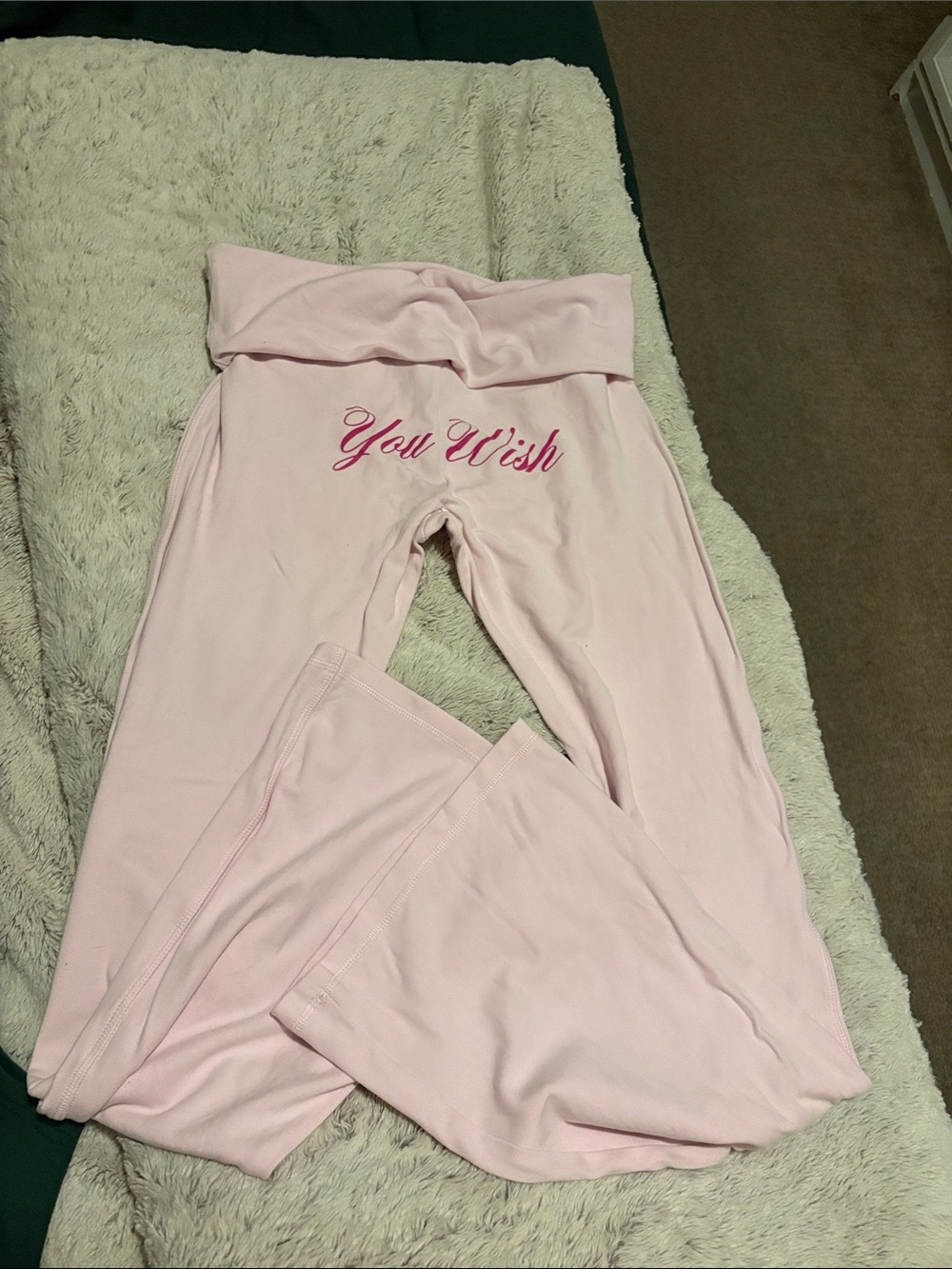 PINK Victoria's Secret Light Pink "You Wish" Fold-Over Waist Lounge Pants